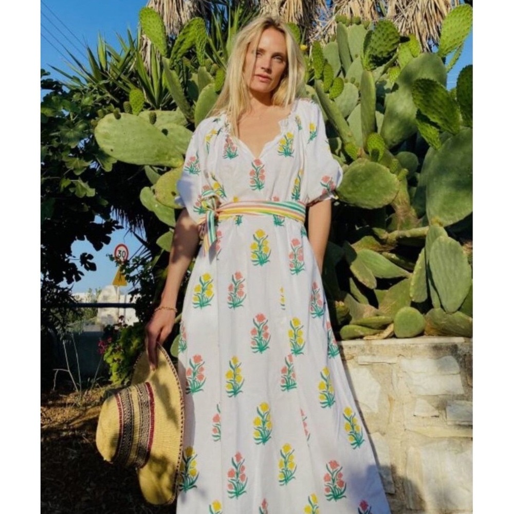 Pink‎ City Prints x Tuckernuck Acid Bouquet Positano Print Midi Dress White XS/S